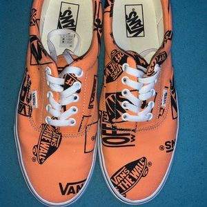 low top orange slip on vans with laces